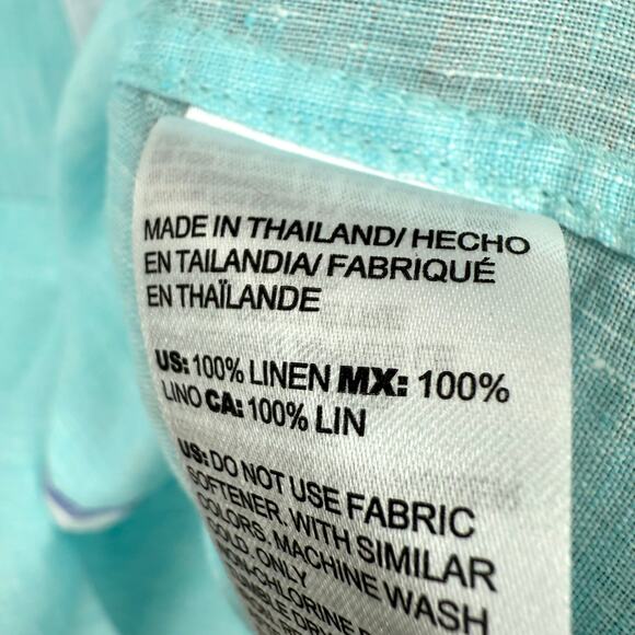 Chicos 0 Sz Small US 4 100% Linen Aqua Blue Tropical Beach Blouse Shirt Top - Picture 6 of 7